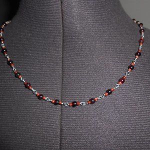 sterling silver garnet brown goldstone necklace